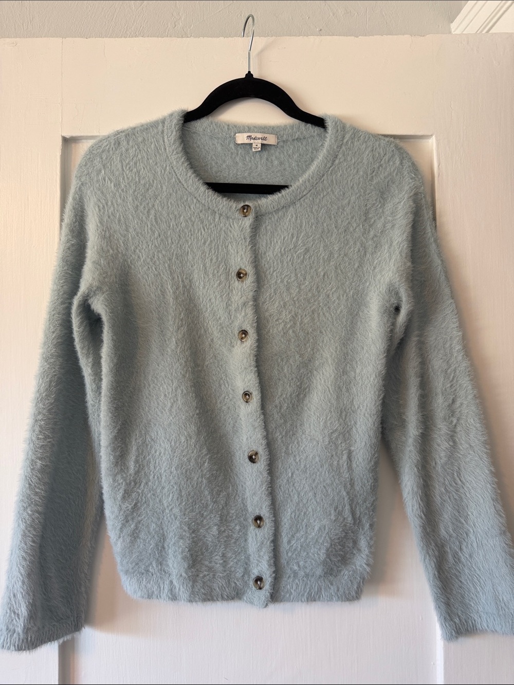 Madewell Hewitt M Cardigan Feather Blue Fuzzy Cardigan
